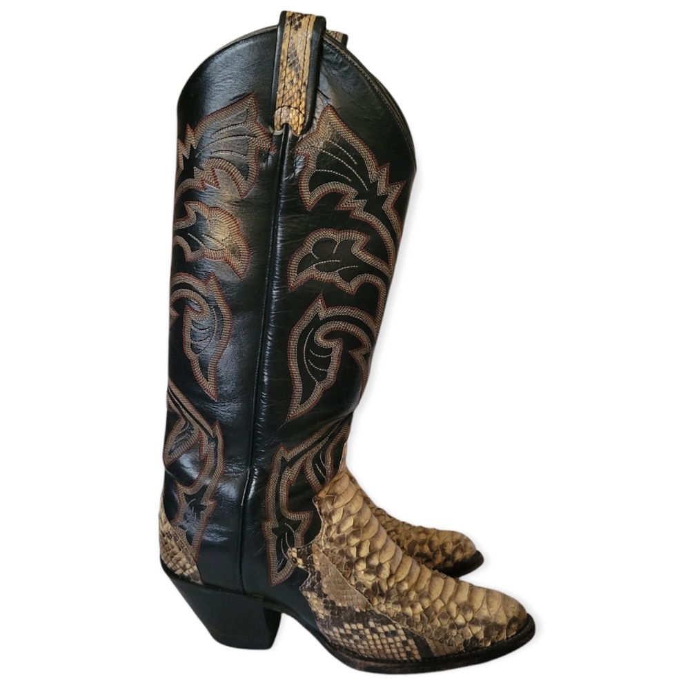 Larry Mahan Cowboy Boots Full Python Snakeskin Le… - image 6